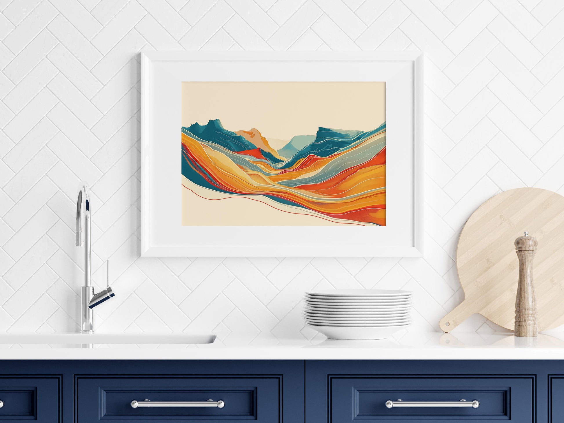 Geometric Silence of the Rockies- Office Decor, Stylization, Geometric Art, Landscape Painting, Tranquility