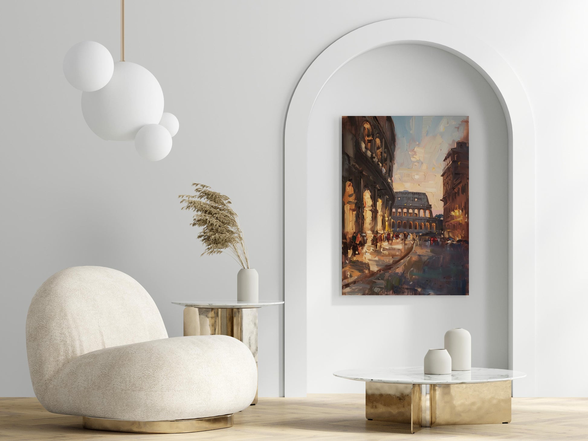 Twilight Over the Colosseum- historic buildings, Old Masters, city view, oil painting, Impressionism