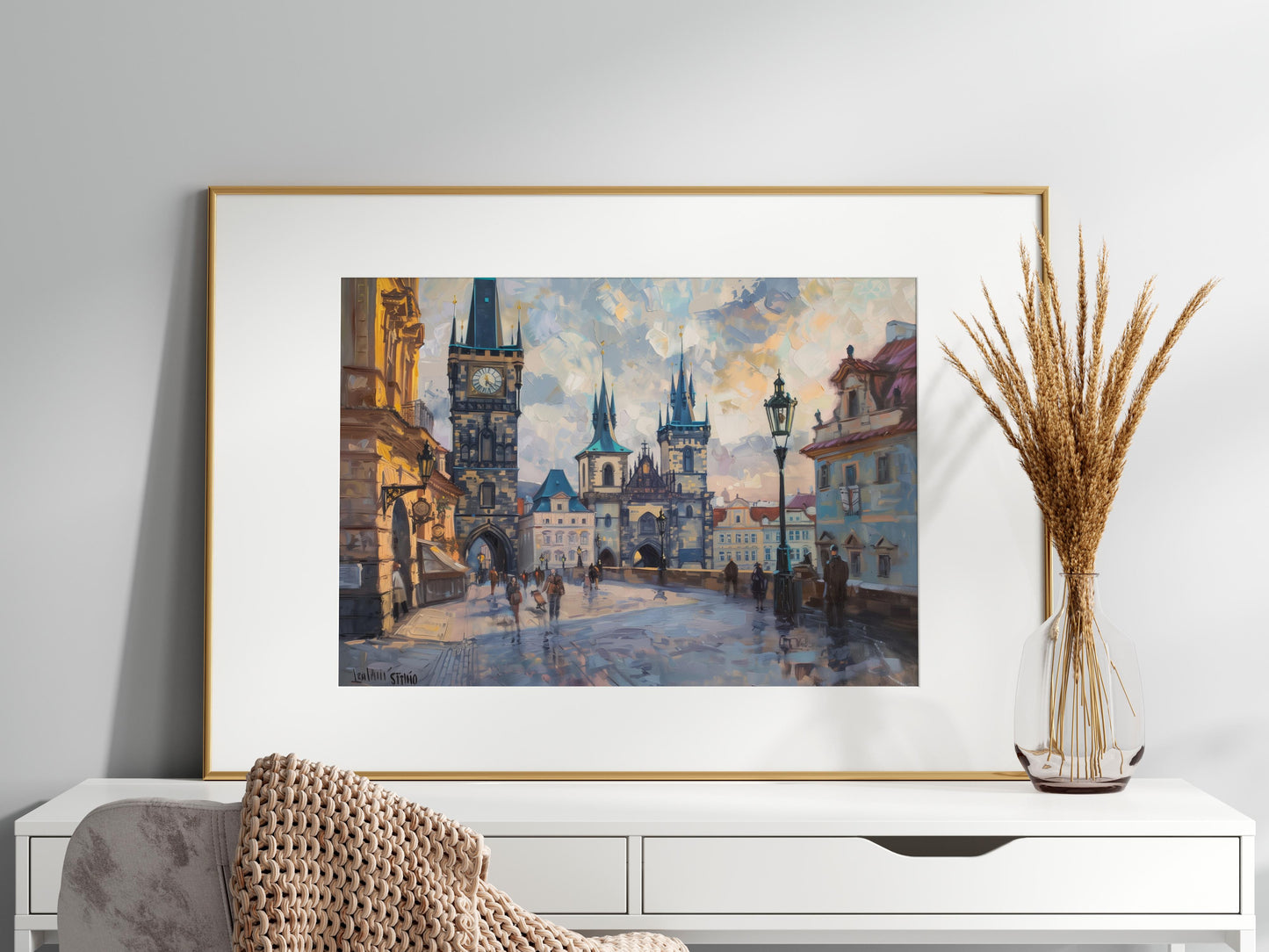 Dawn over Charles Bridge- Historical landmark, Color dynamics, Office decor, Prague city view, Cityscape