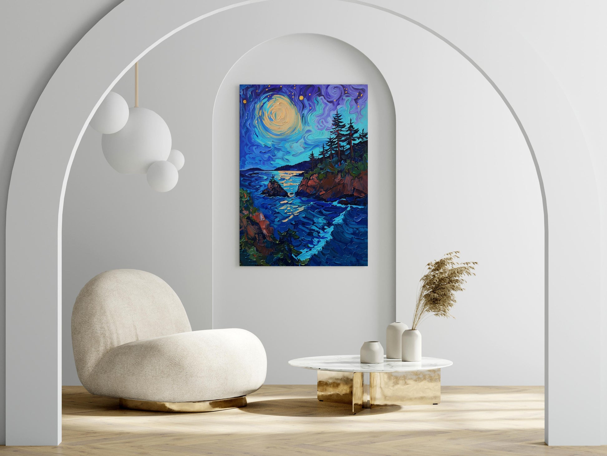 Nocturnal Symphony of the Northwest Coast- landscape painting, Pacific, American art, force of nature, Post-Impressionism