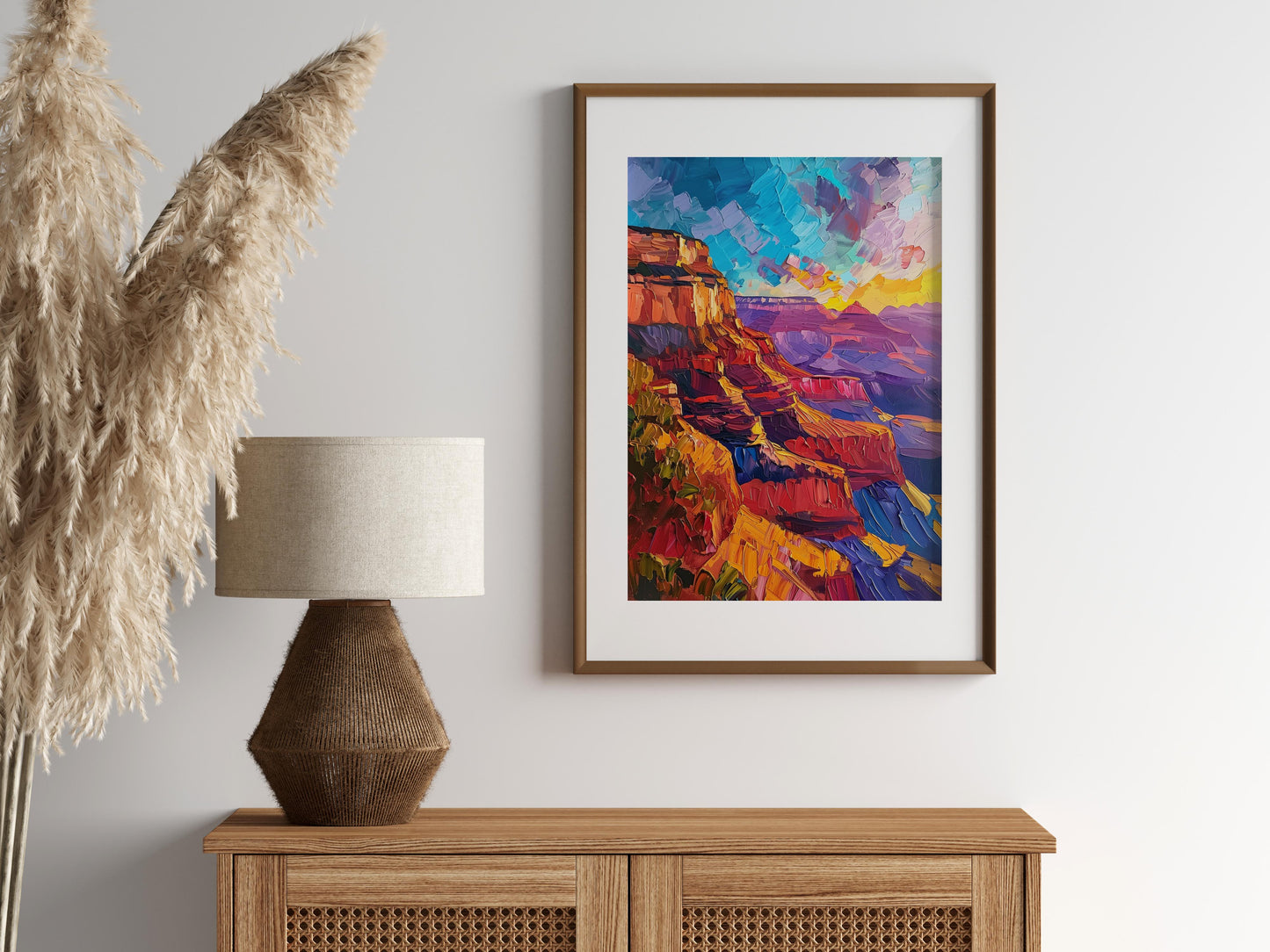 Color Play of the Grand Canyon- Emotional impact, Vibrancy, Light mood, expressive brushstrokes, Oil painting