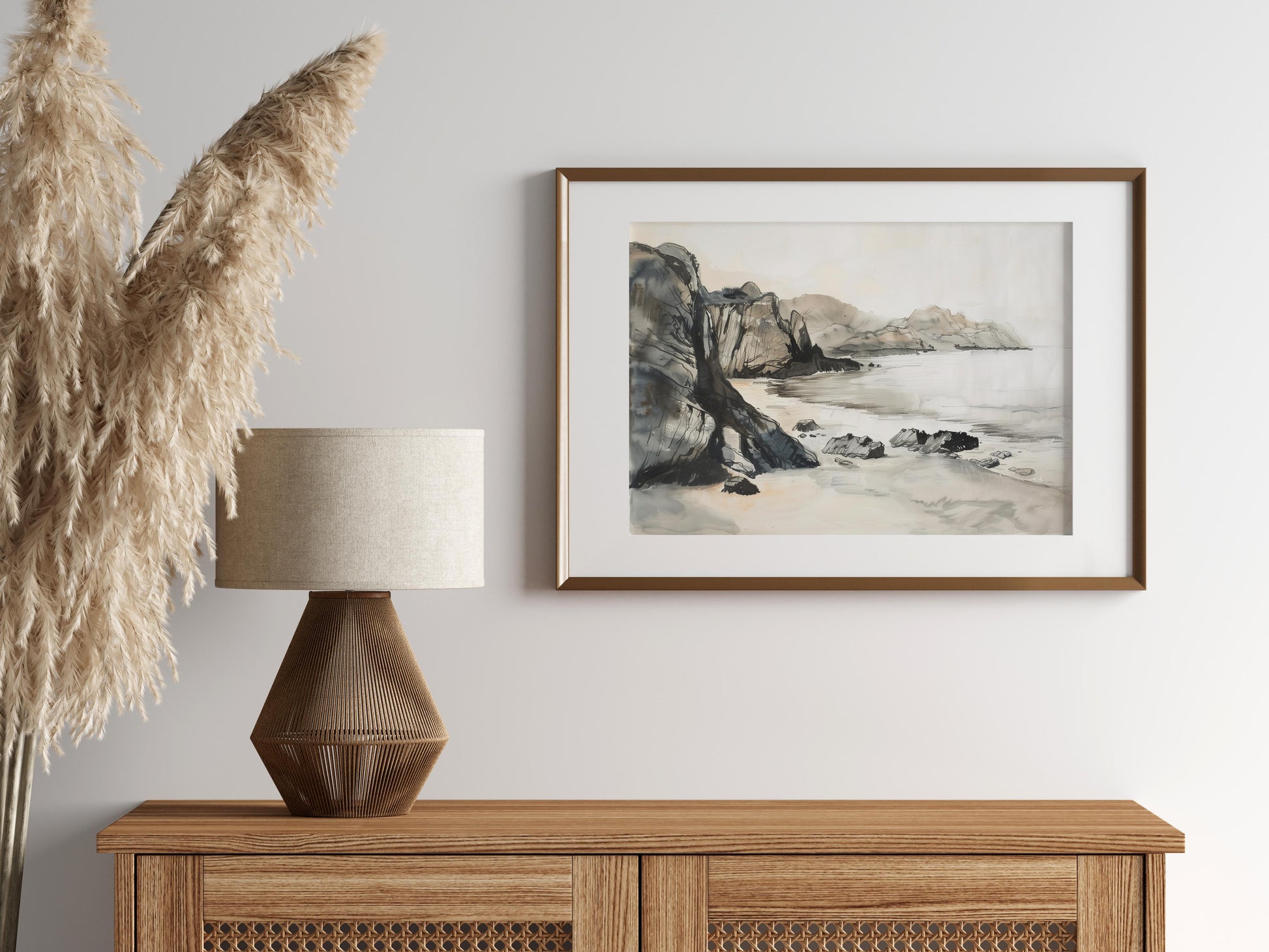 The Silent Shoreline- ink art, soothing, nature, coastal motif, inkjet print