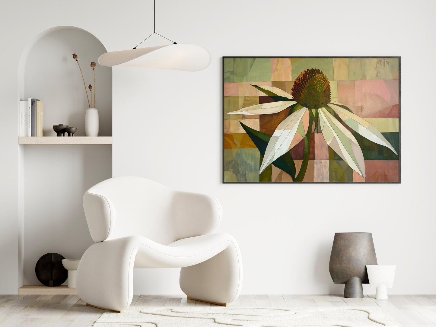 Geometric Silence: The Coneflower by Alejandra Navarro- Harmonious Composition, Serenity, Office Decoration, Nature-inspired, Home Decor