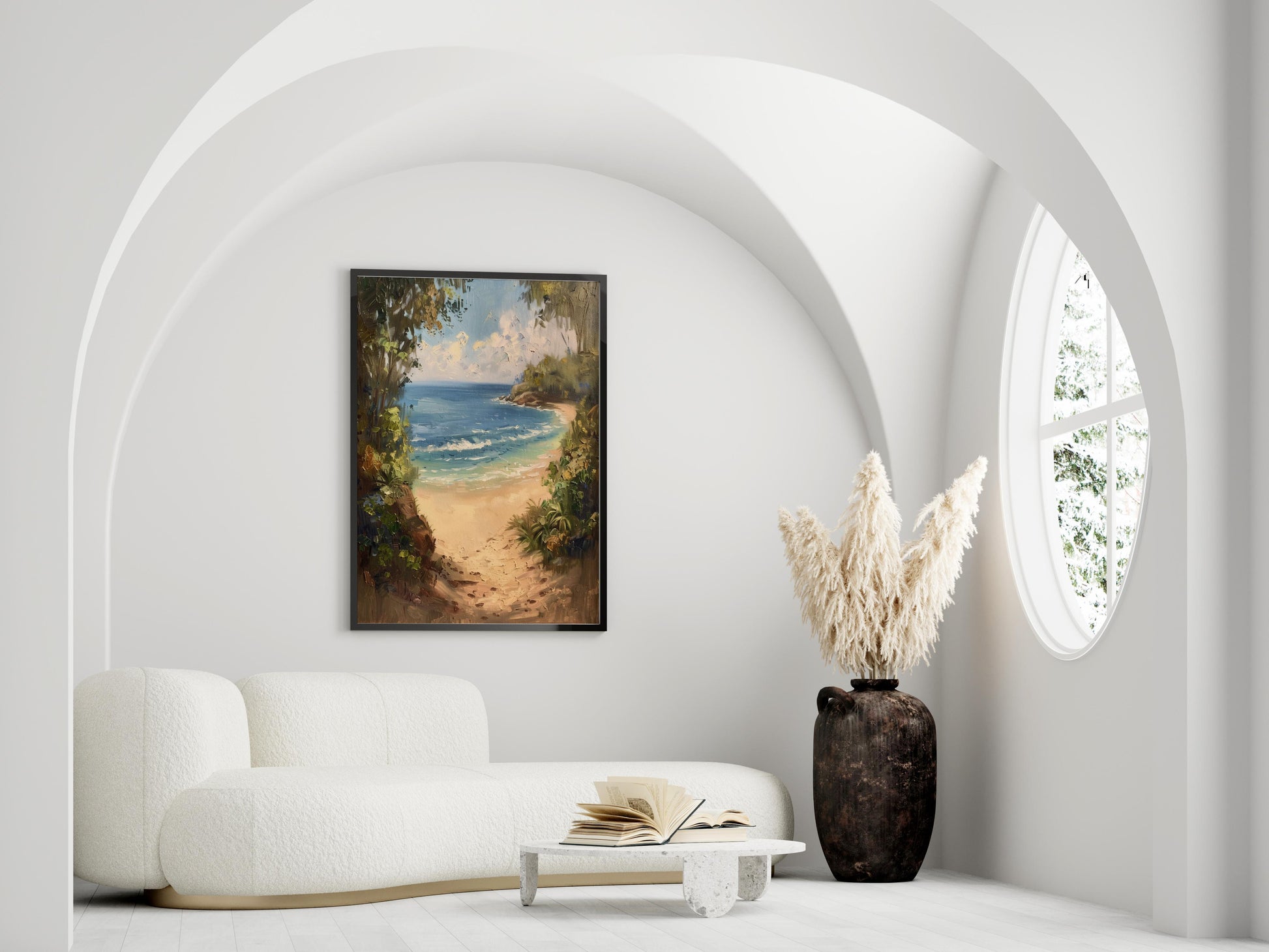 Hidden Coastal Idyll- art investment, wall decoration, Mexico, light and shadow, seclusion