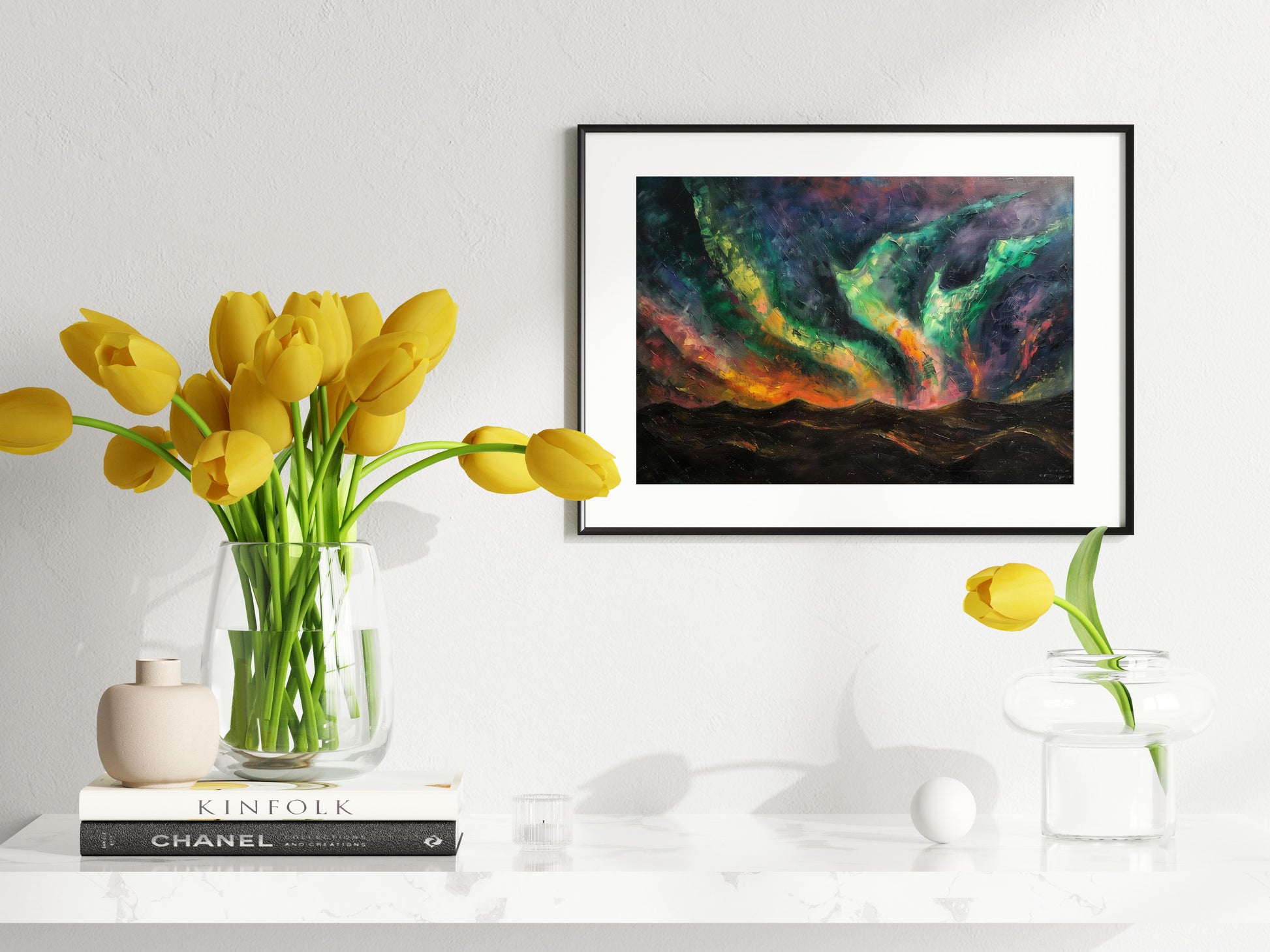 Aurora Borealis' Dance- Interplay of Light, Impressionism, Landscape, Energy, Tranquility