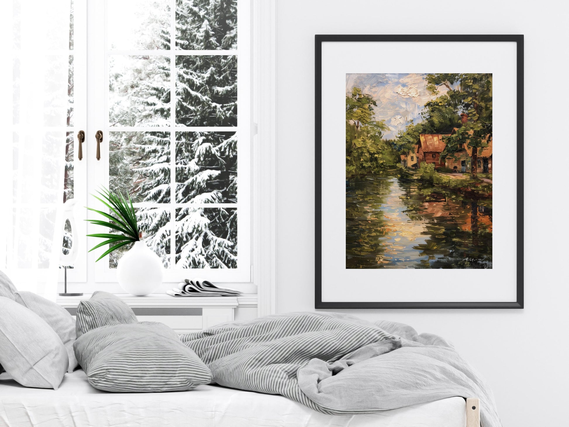 Peaceful Reflection- Scandinavia, Respect for nature, Atmospheric art, Painting, Place of rest