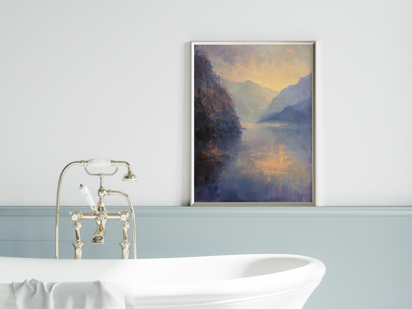 Dawn in the Misty Fjords- Water reflection, Connection to nature, Art print, Contemplation, Play of light