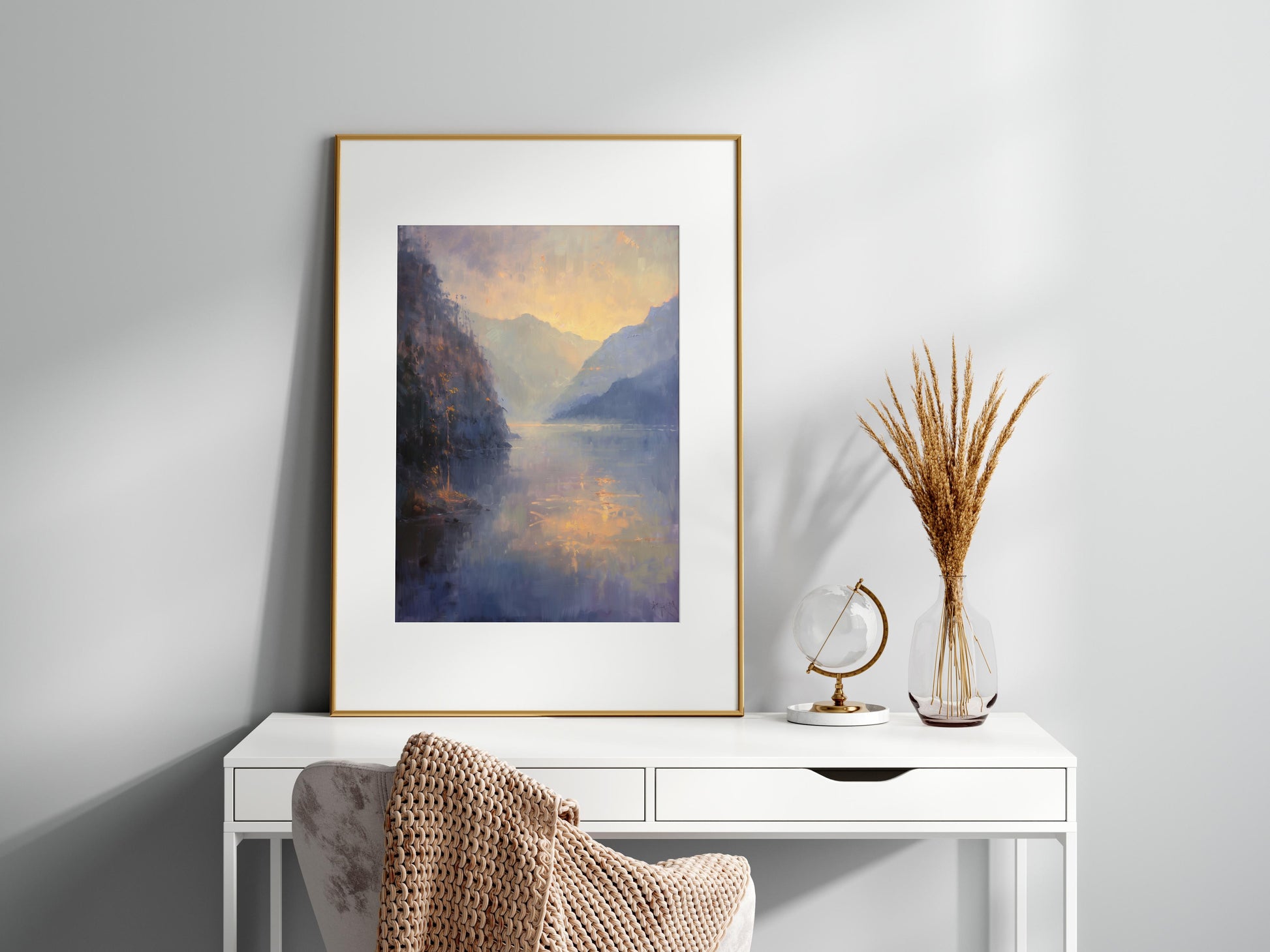 Dawn in the Misty Fjords- Atmospheric, Landscape painting, Scandinavia, Connection to nature, Contemplation