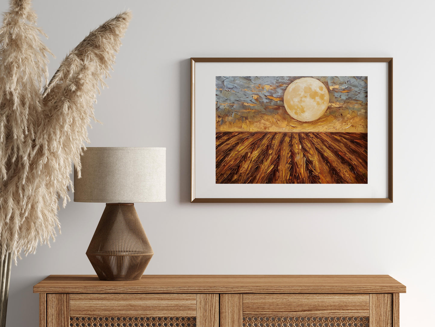 Moonlit Night over Swedish Fields- Play of Light, Moonlight, Harvest Field, Scandinavian Nature, Art Collection