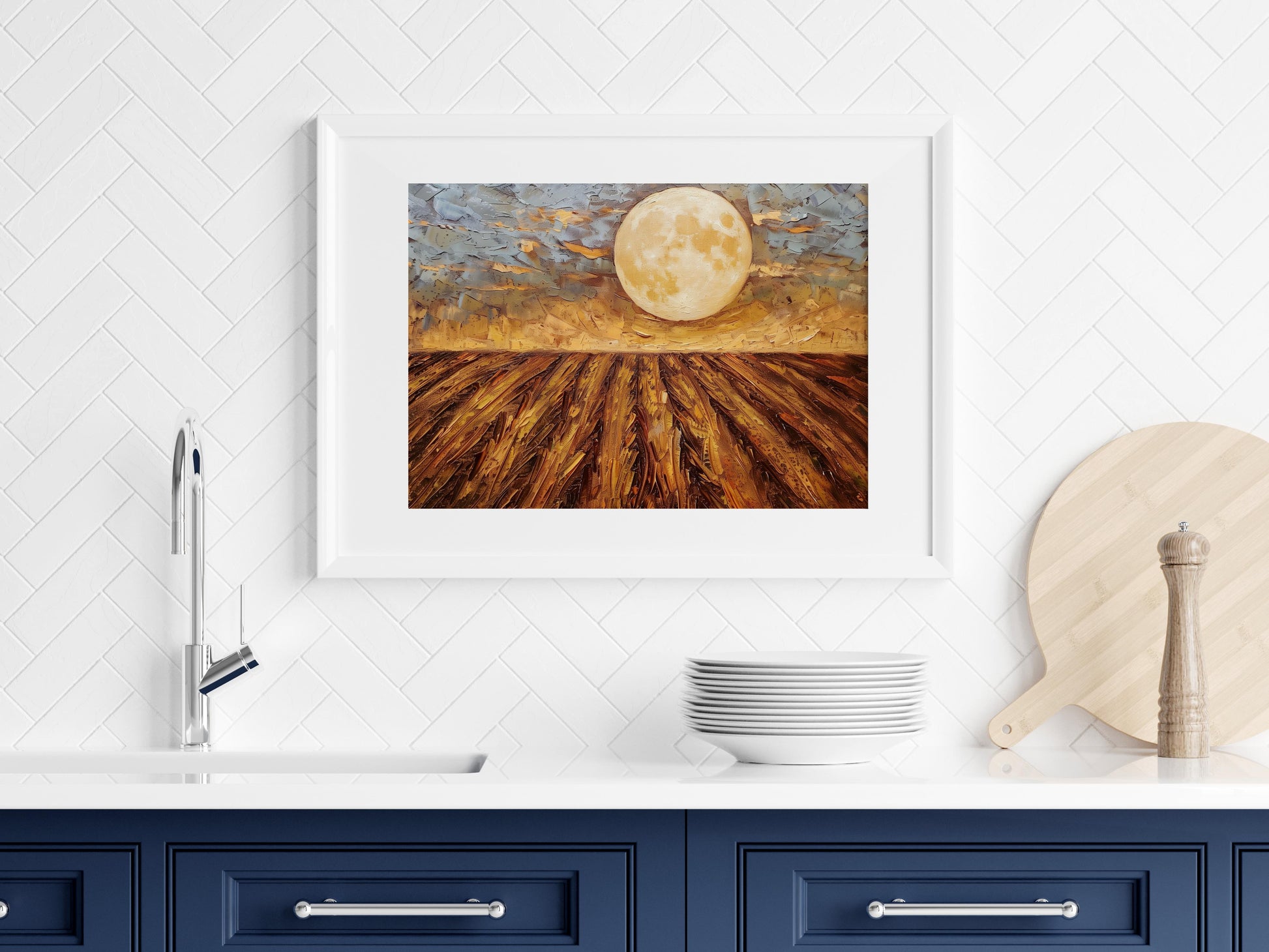 Moonlit Night over Swedish Fields- Harvest Field, Play of Light, Scandinavian Nature, Swedish Art, Landscape Painting