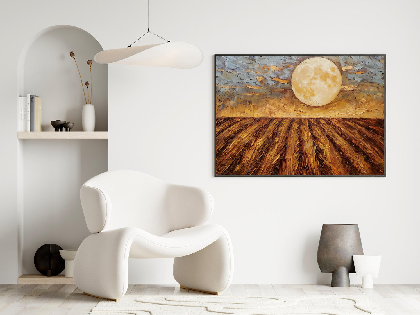 Moonlit Night over Swedish Fields- Art Collection, Play of Light, Scandinavian Nature, Pastoral Scene, Landscape Painting