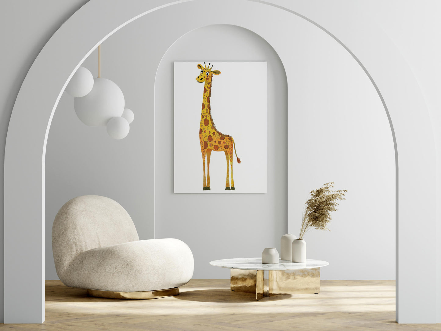 Playful Giraffe Illustration by Olena Kucherova- cheerfulness, kids' room, giraffe, wall decoration, gift idea