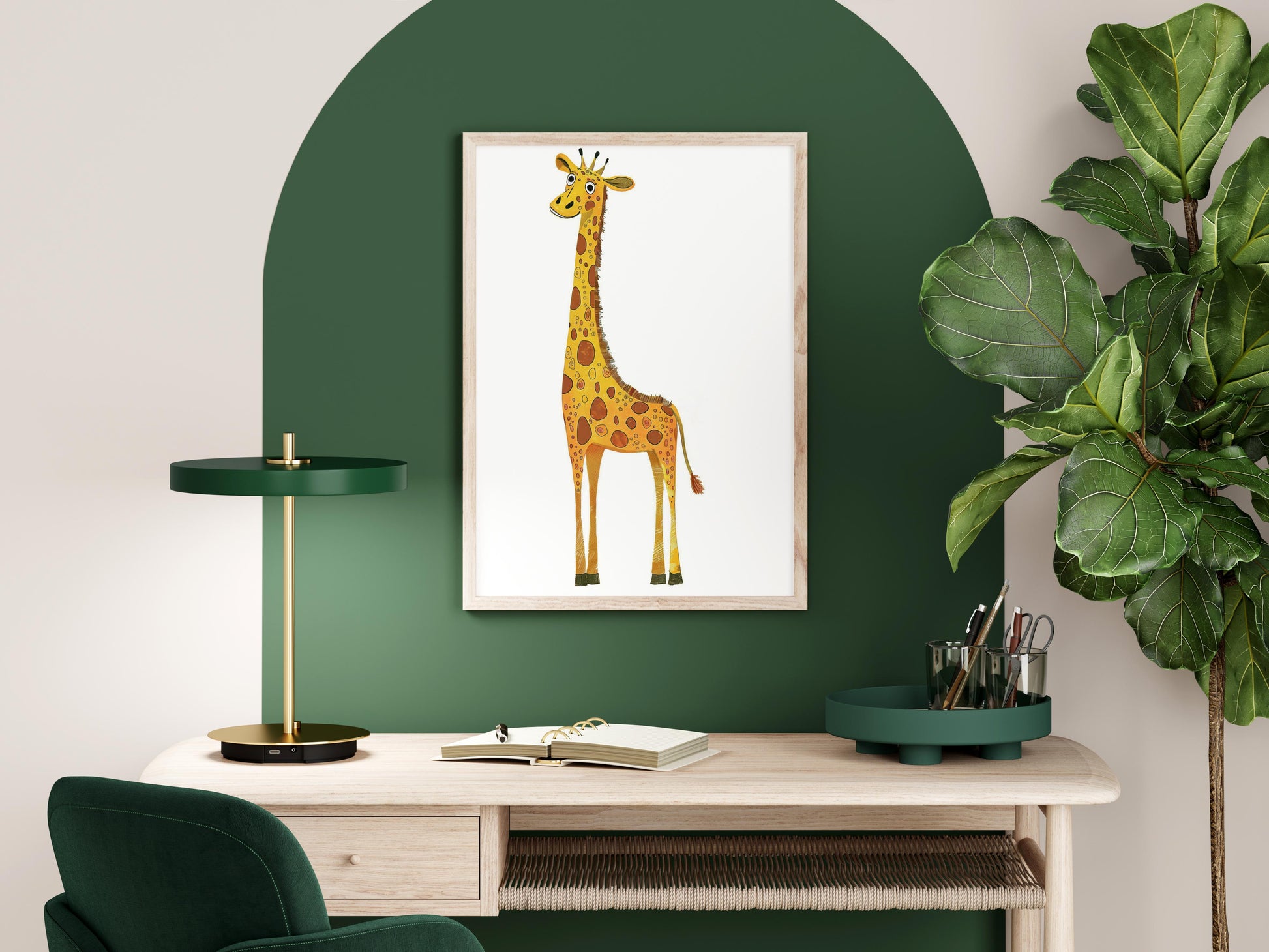 Playful Giraffe Illustration by Olena Kucherova- colorful art, cheerfulness, nostalgia, Ukraine, gift idea