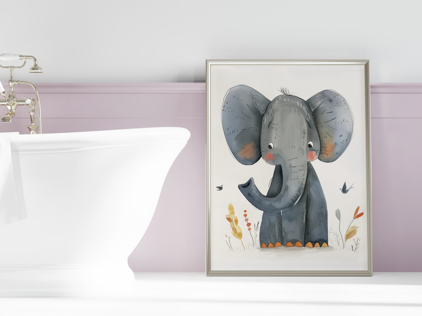 Elefantastische Neugier- Joy, Nature Motif, Children's Room Art, Home Decor, Modern Illustration