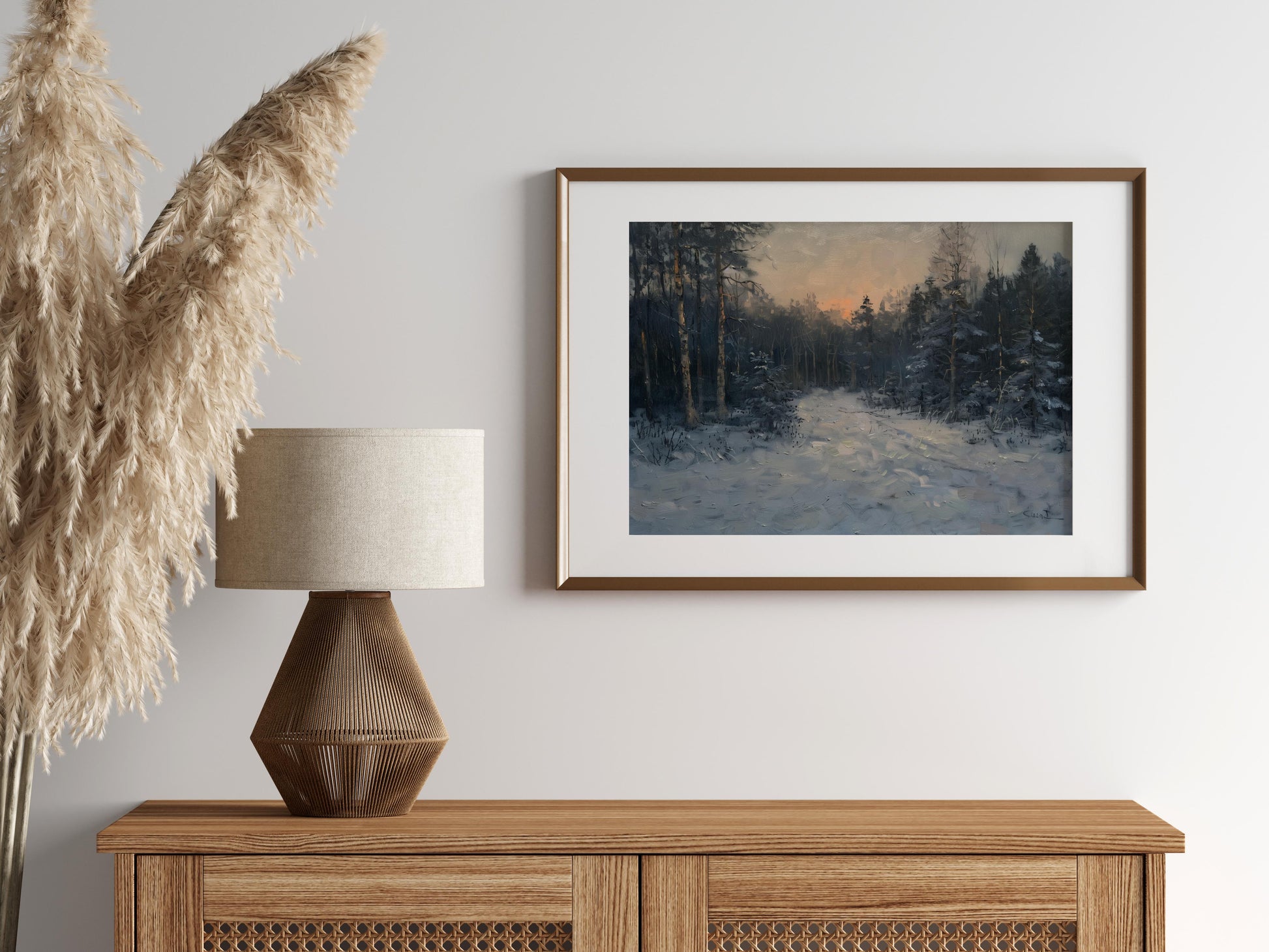 Twilight in the Frost Forest- winter landscape, connection with nature, Scandinavian art, elegance of the North, contemplation