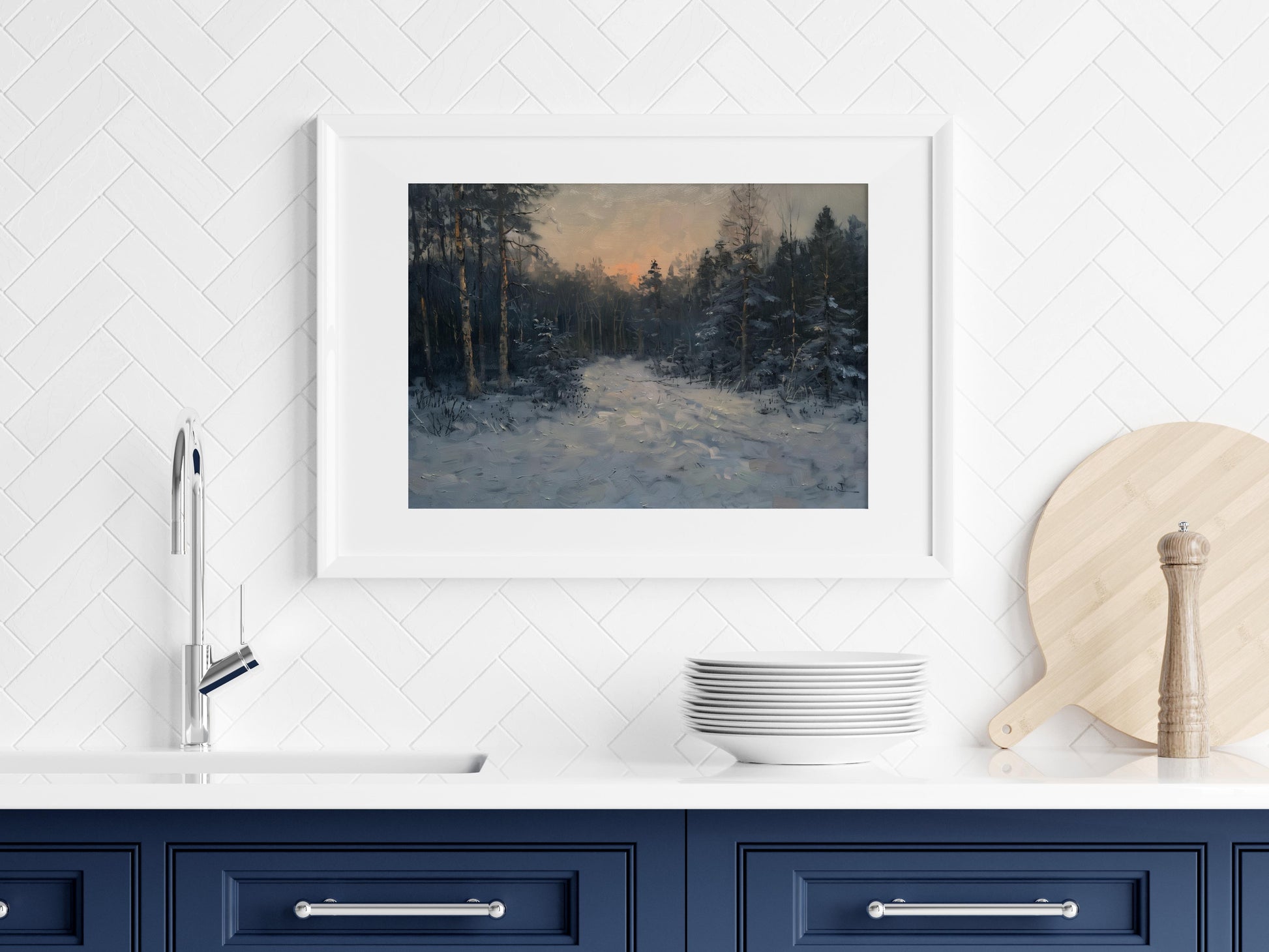 Twilight in the Frost Forest- frost layer, elegance of the North, Scandinavian art, art collection, wall decoration