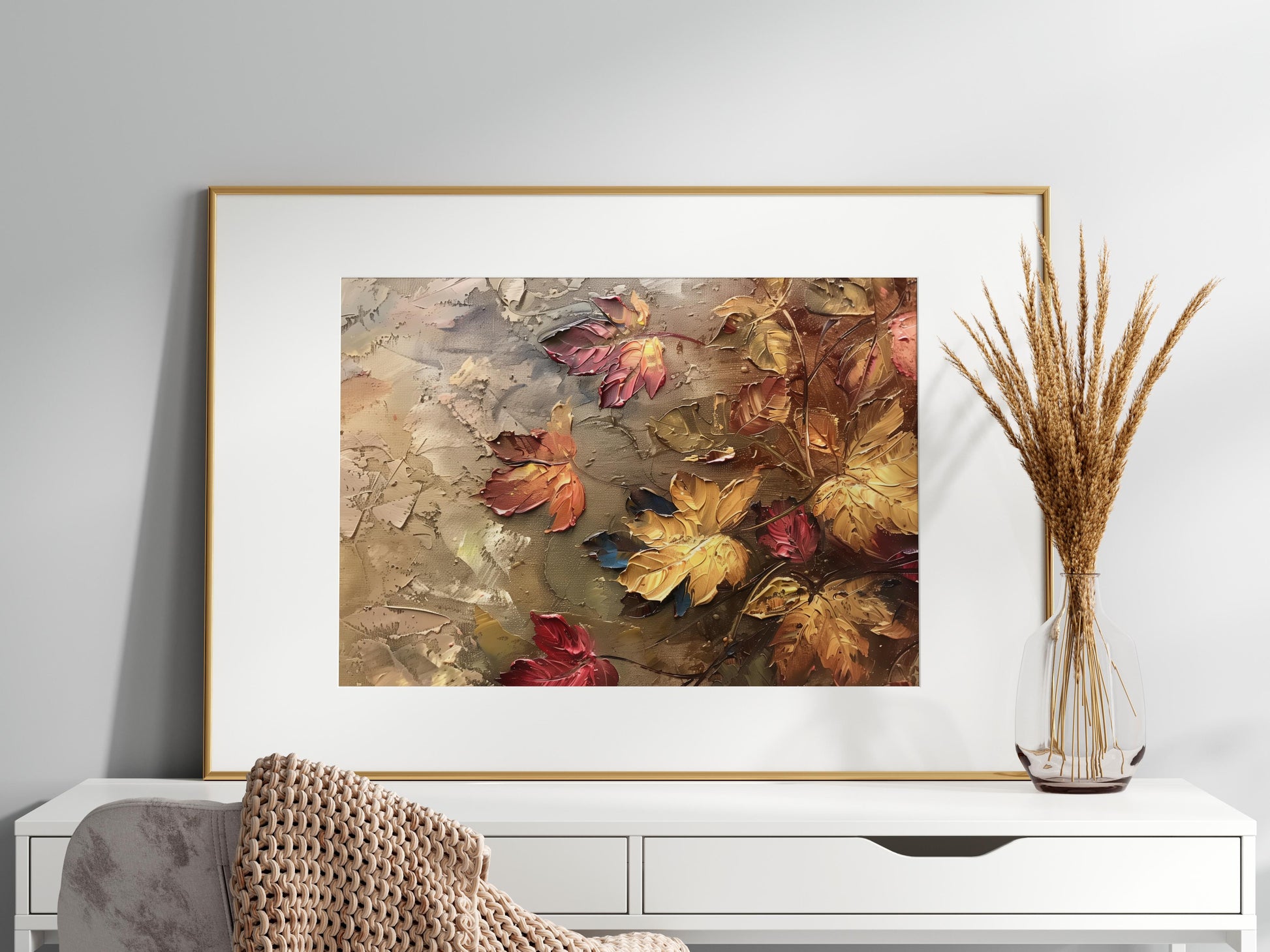 Autumnal Farewell Glow- Texture, Mood of nature, Palette knife technique, Autumn leaves, Foliage