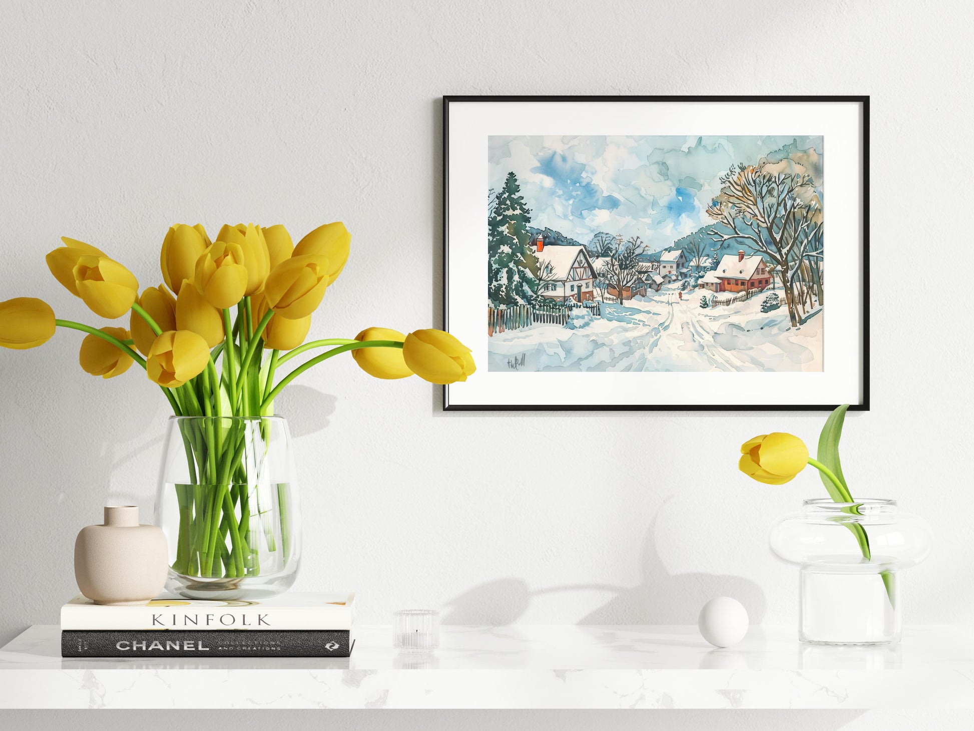 Winterliches Dorfidyll- art print, Japan, snow, welcoming, warm