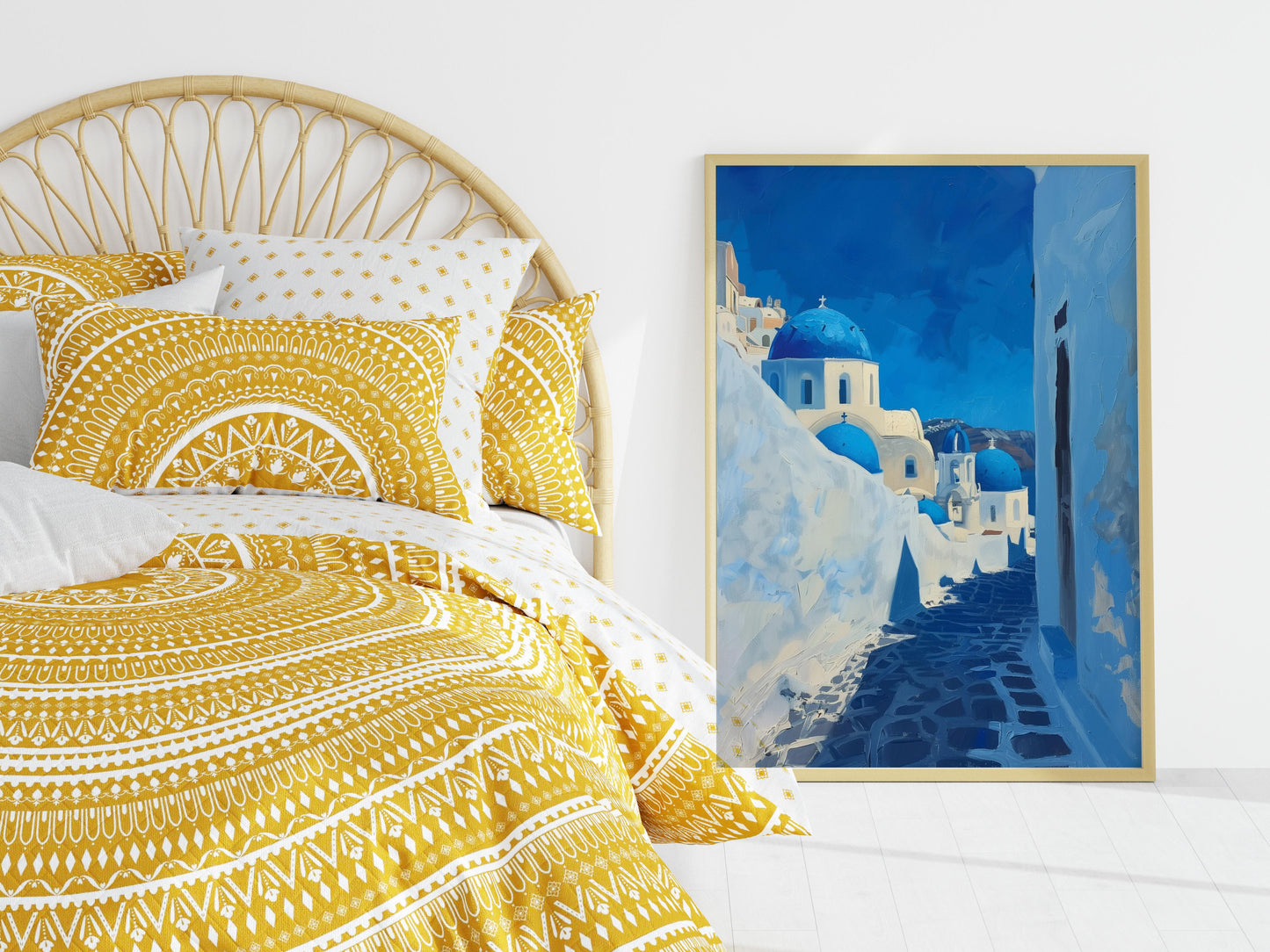 Santorinian Blue Domes- Sea view, Island architecture, Wall art, Aegean, Sunlight