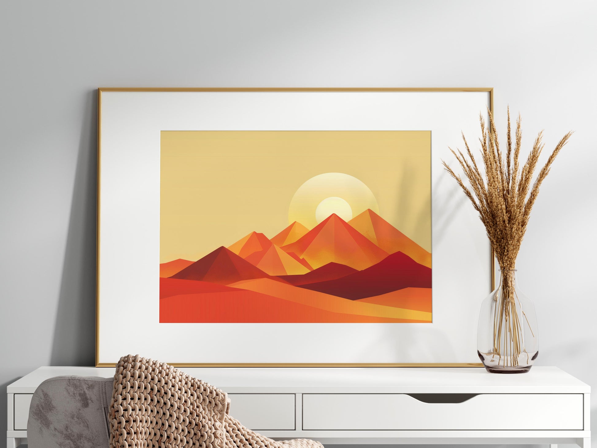 Geometric Sunrise Over the Mountains- Geometric Abstraction, Landscape Art, Modern Art, Eldon Peak, Orange Tones