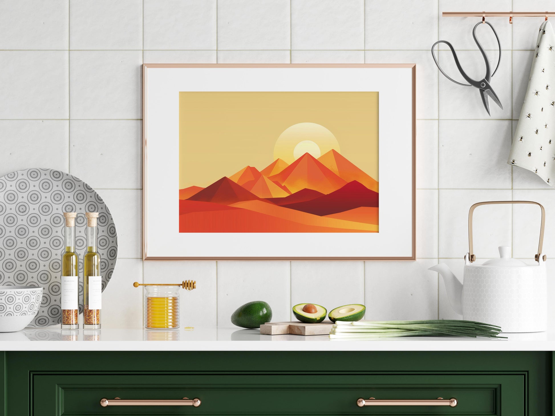 Geometric Sunrise Over the Mountains- Geometric Abstraction, Orange Tones, Eldon Peak, Abstract Art, Sunset