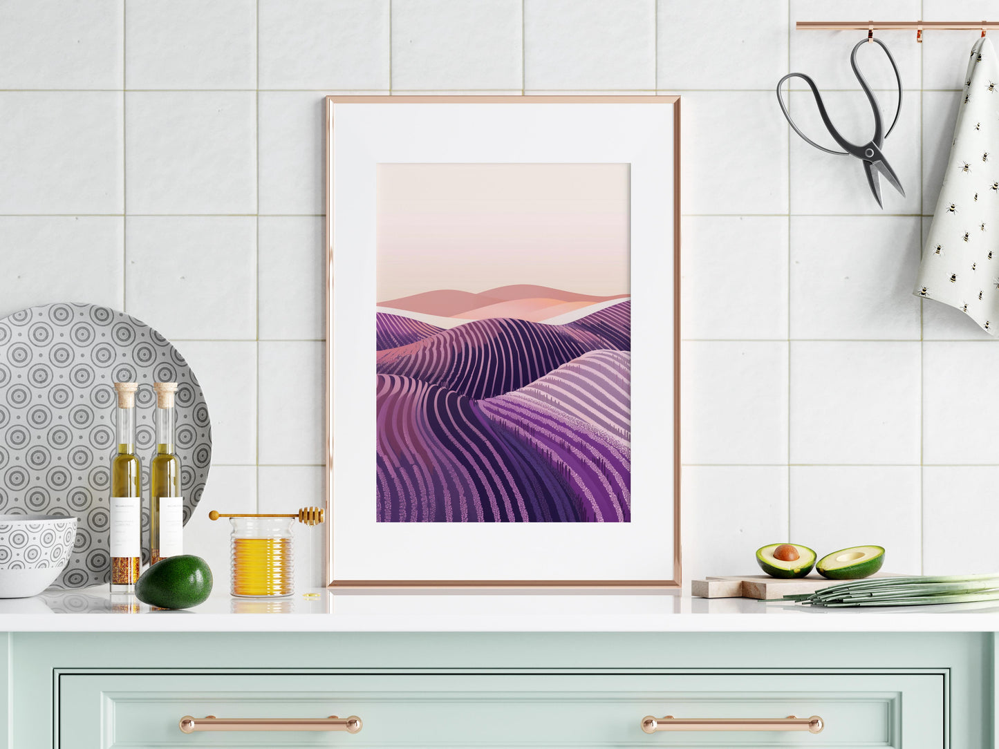 Lavender Dreams: A Geometric Ode to Nature- lavender field, home decor, Eldon Peak, geometric art, North America