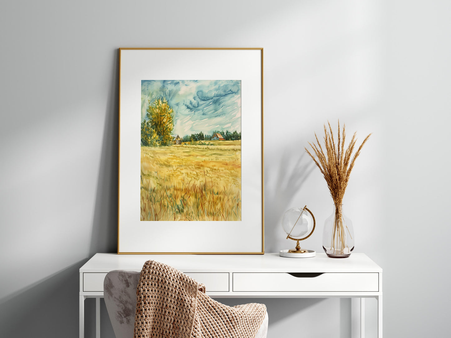 Morgendämmerung auf dem Land- farm, landscape, calm, ink drawing, fields