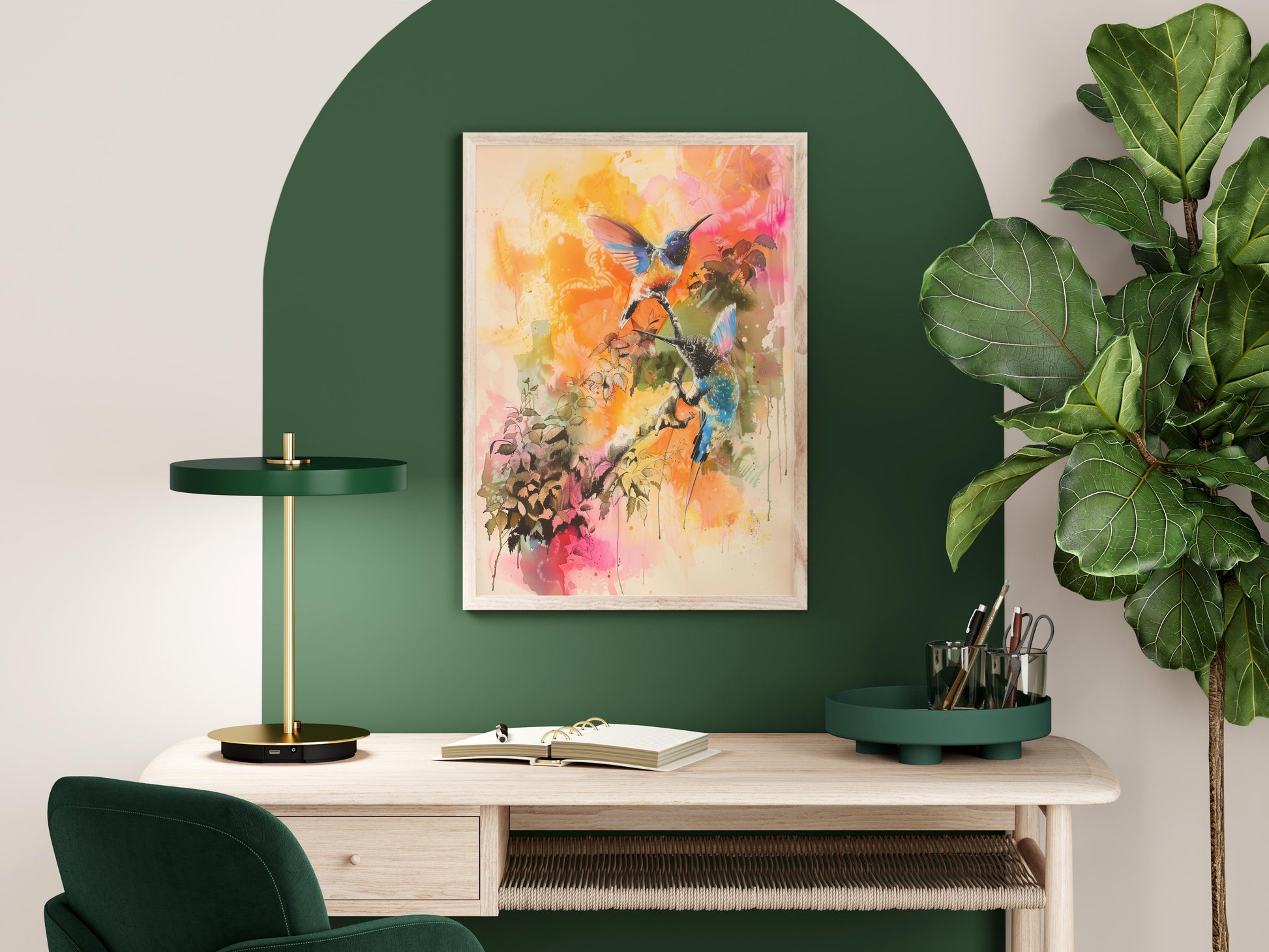 Flügel des Morgens- hummingbirds, color explosion, watercolor painting, wildlife, nature portrayal