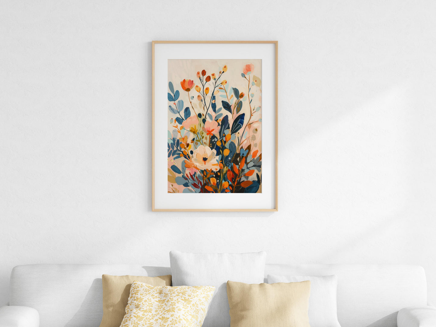 Floral Symphony in Pastel- French artist, leaves, modern art, flowers, abstract