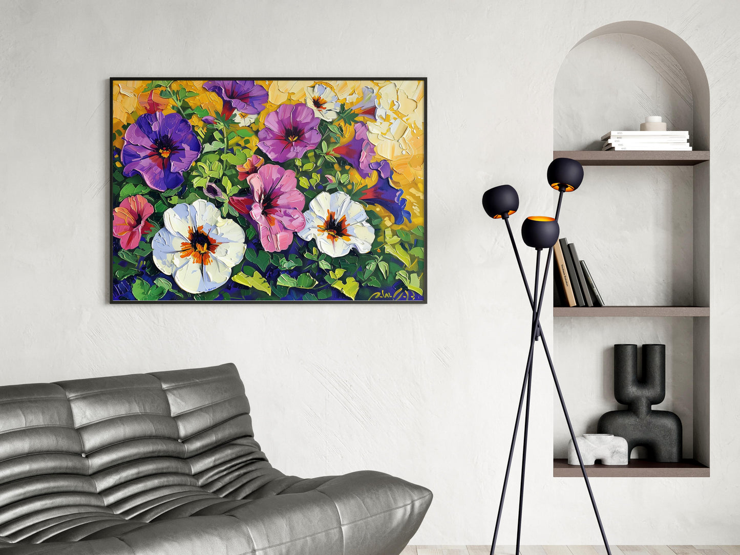 Petunia: A Play of Colors by Nature- floral motif, colorful art, garden landscape, American art, oil painting