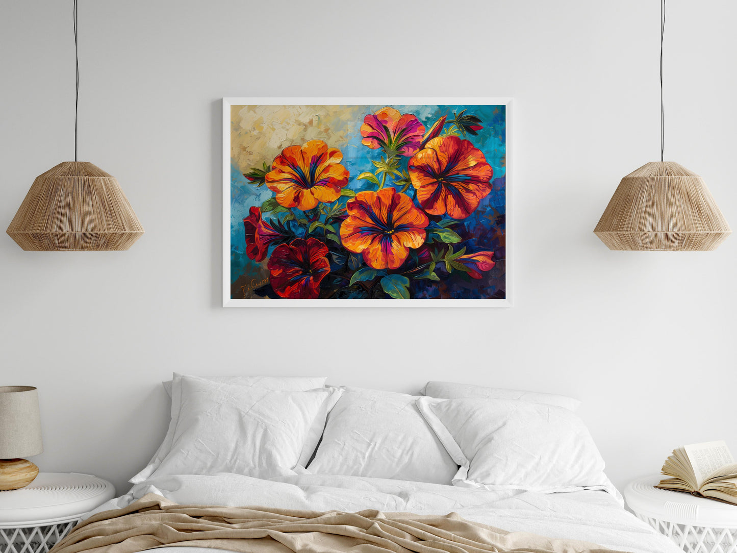 Floral Symphony in Blue- Modernism, Artistic Flowers, American Artist, Emotional Depiction, Flowers