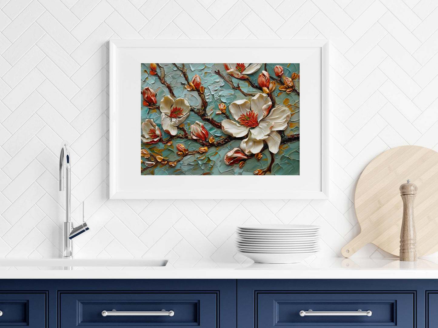 Floral Impressions: Magic of Magnolias- Impressionism, vibrant colors, play of light, layers of paint, canvas