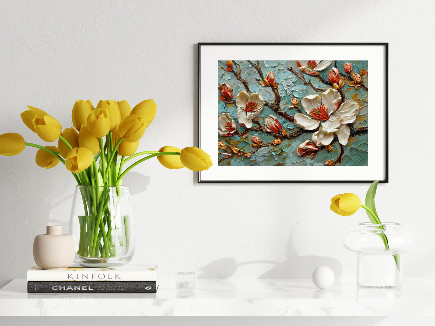 Floral Impressions: Magic of Magnolias- magnolia, three-dimensionality, layers of paint, art print, American art