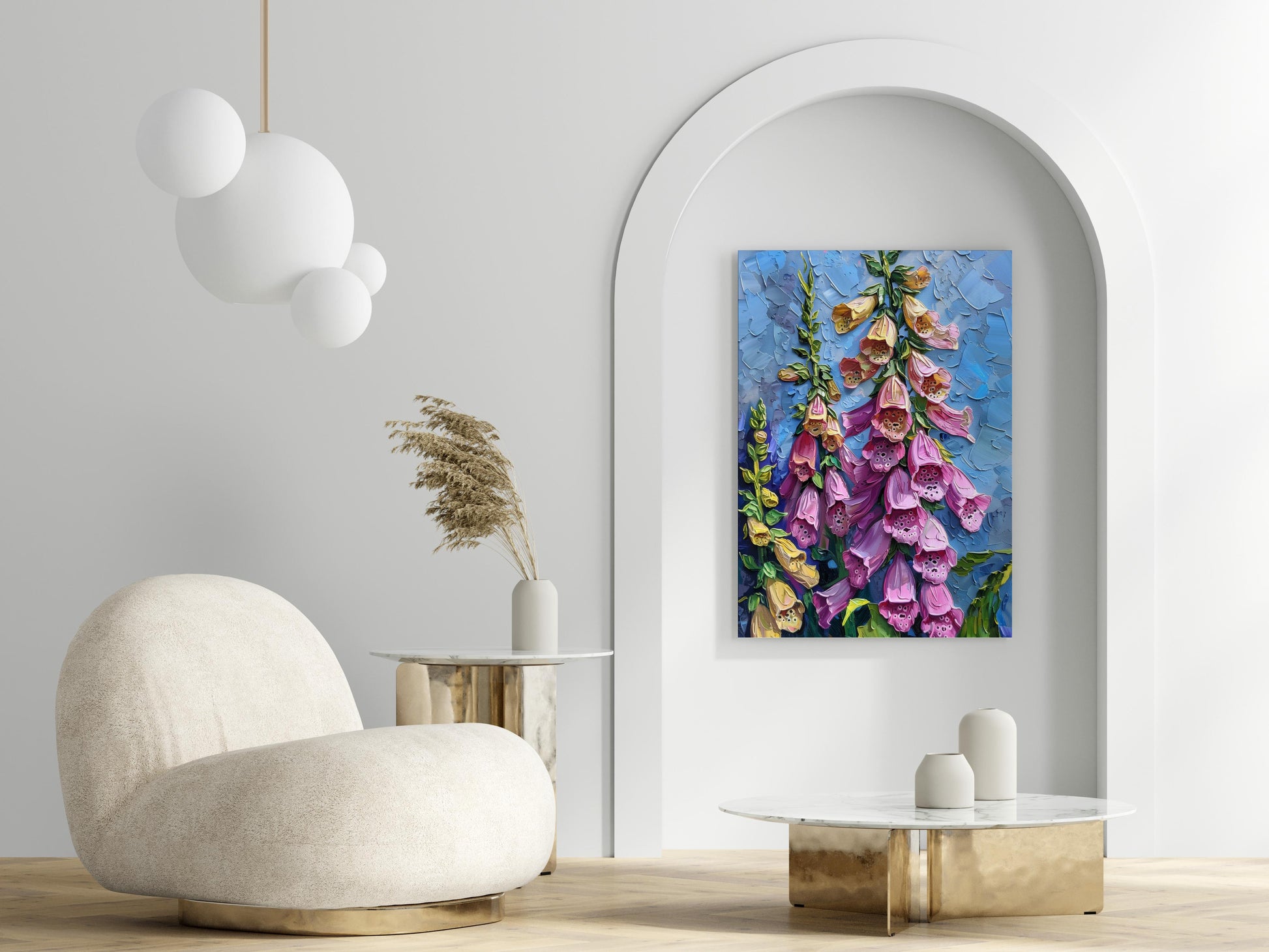 Vibrant Thimbles Under Blue Sky- texture, brushstroke, Post-Impressionism, foxglove, nature