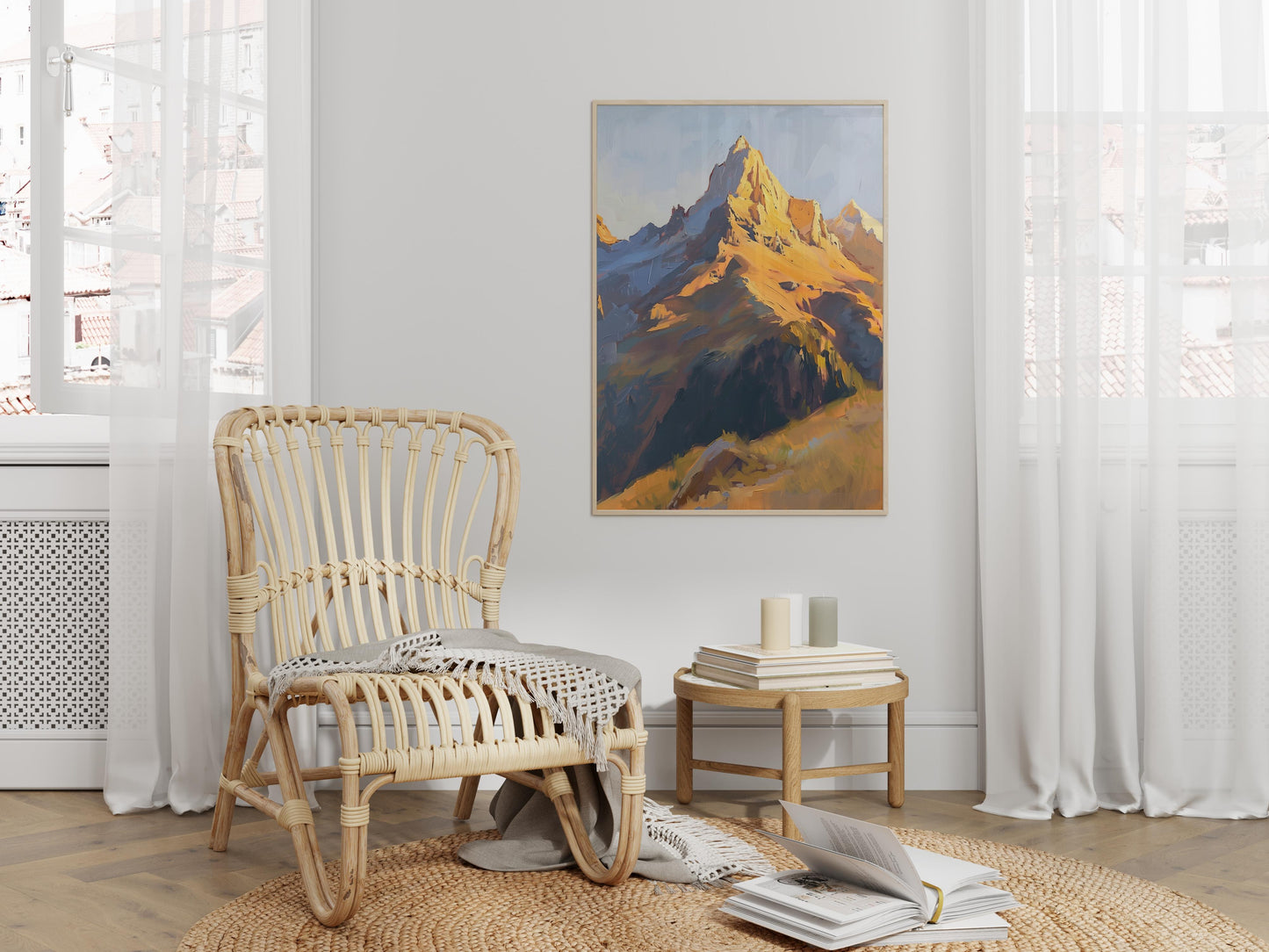 Alpine Glow- Mountain Peak, Warm, Wall Decoration, Sunlight, Art Lover