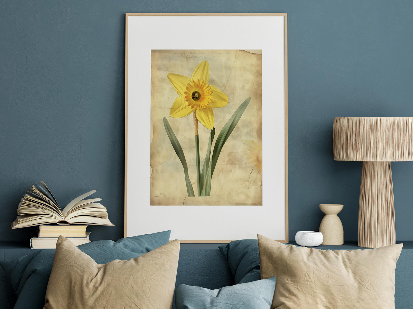 Awakening of Spring: The Daffodil- flower illustration, vintage, nature depiction, yellow hues, plant motif