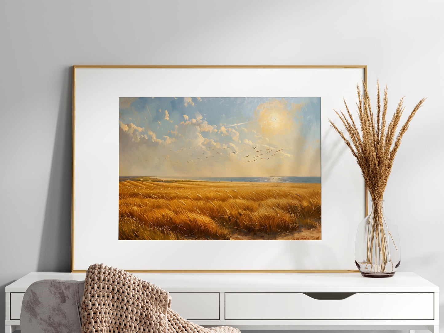 Sun Flood at the Bird Sanctuary- landscape painting, radiant sun, cornfield, visual poetry, Evan Tremblay