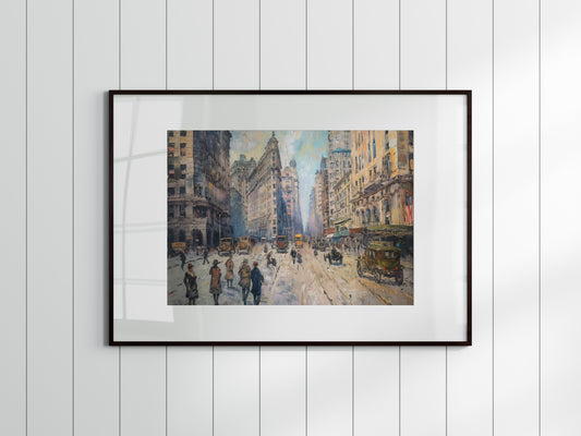 Lively Street Scene from the 1900s- Early 20th century, Expressive, Aesthetic city views, History brought to life, Urban hustle and bustle