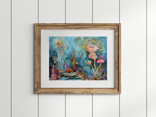 Aquatic Geometry- botanical representation, rich in detail, Abstract, color richness, art collectors