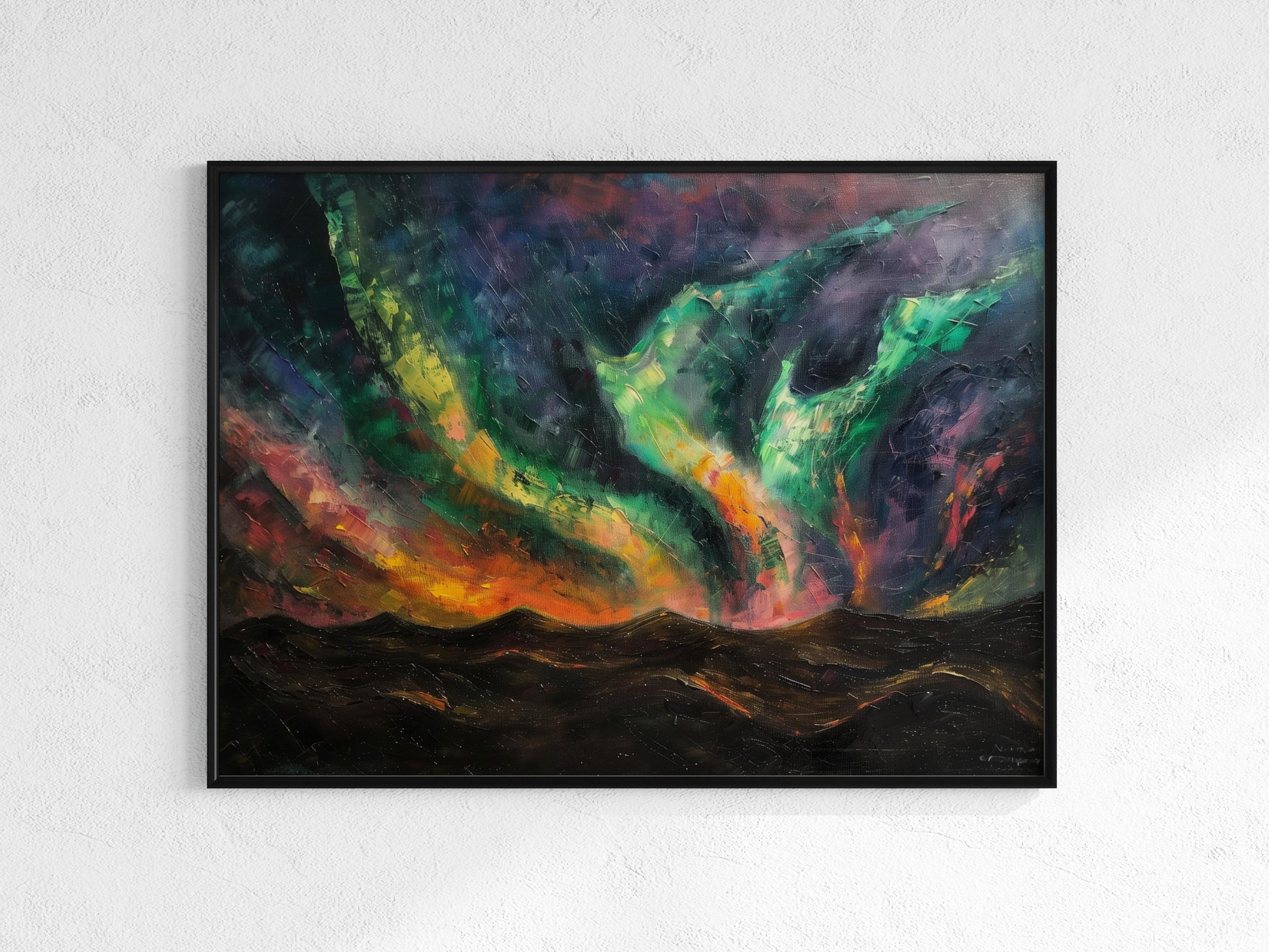 Aurora Borealis' Dance- Landscape Painting, Södermanland, Scandinavia, Atmospheric, Northern Lights