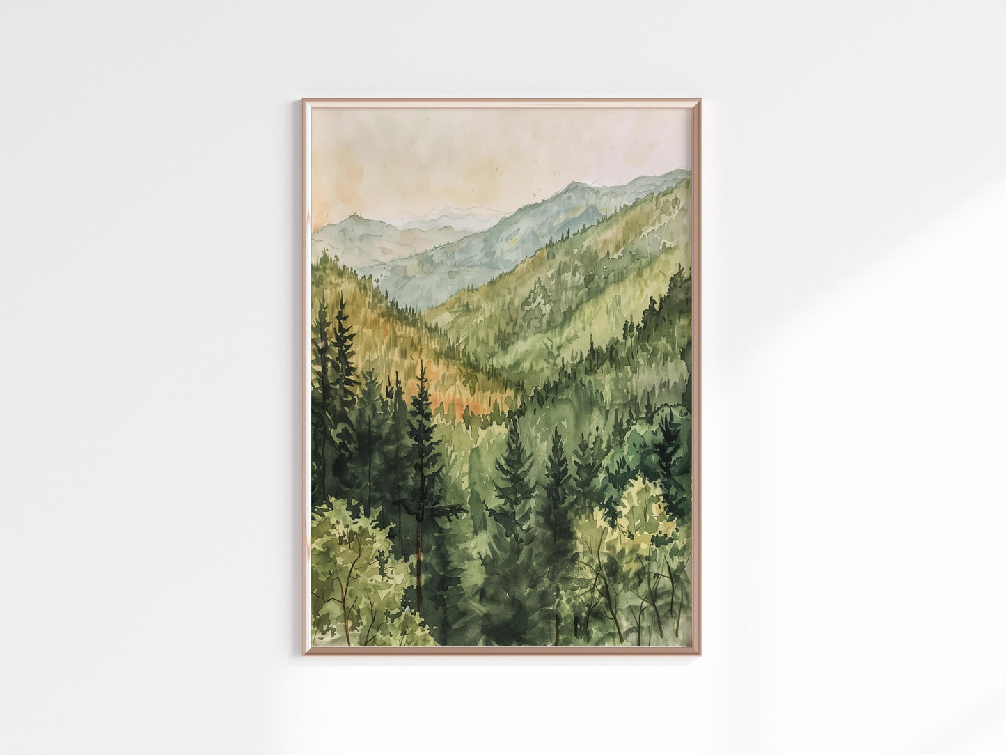 Dawn in the Mountain Forest- Landscape Painting, Akiro Tanaka, Color Transitions, Mountain forest, Art Print