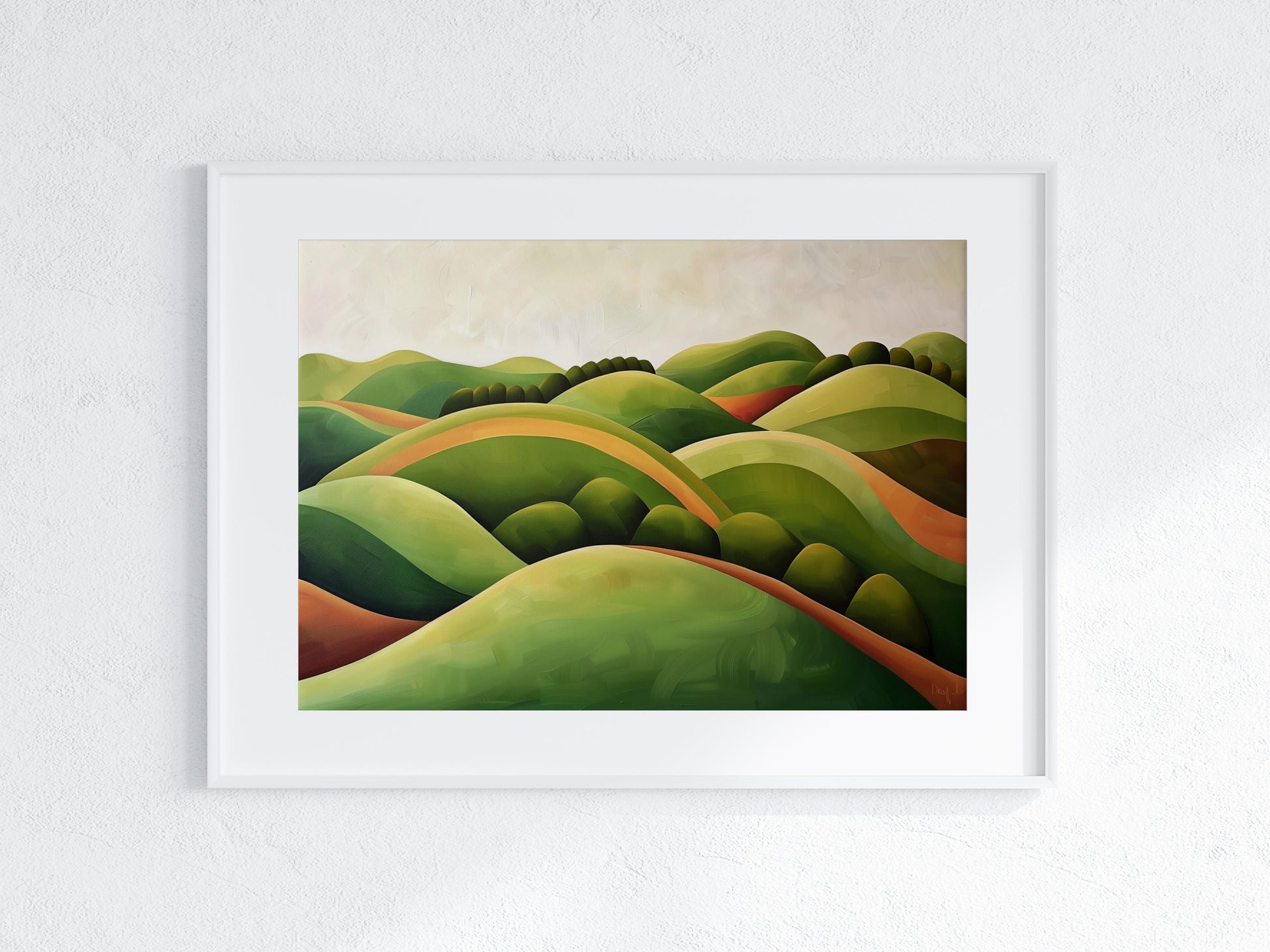 Hills of Harmony- Visual Art, Green Tones, Modern, Botany, Decoration