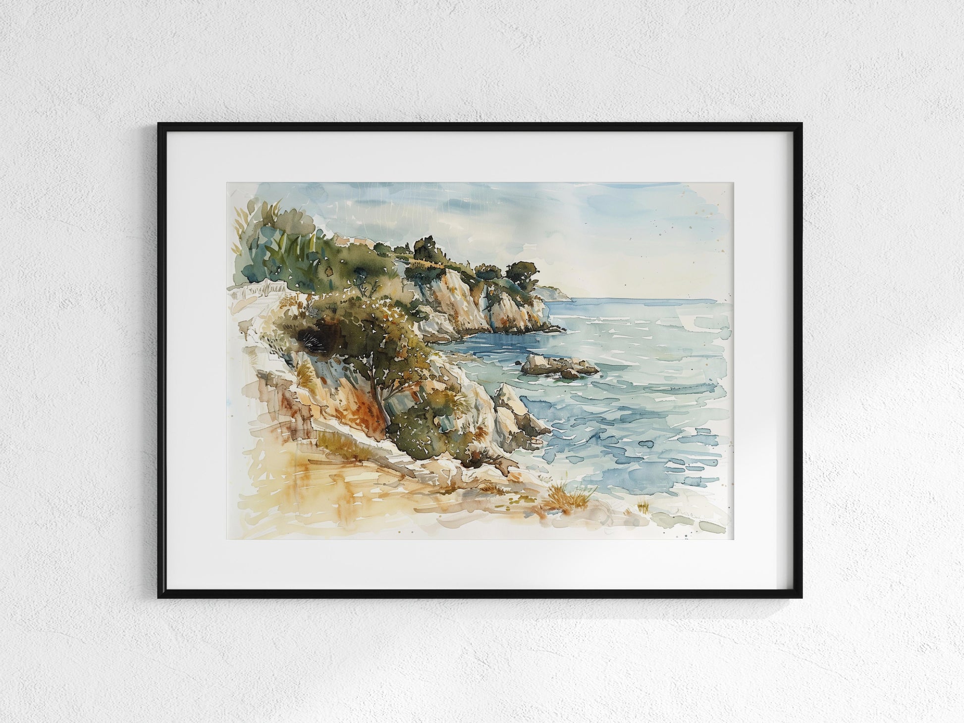 Silence of the Coastline- Seascape, Watercolor, Sea, Light, Art Collection