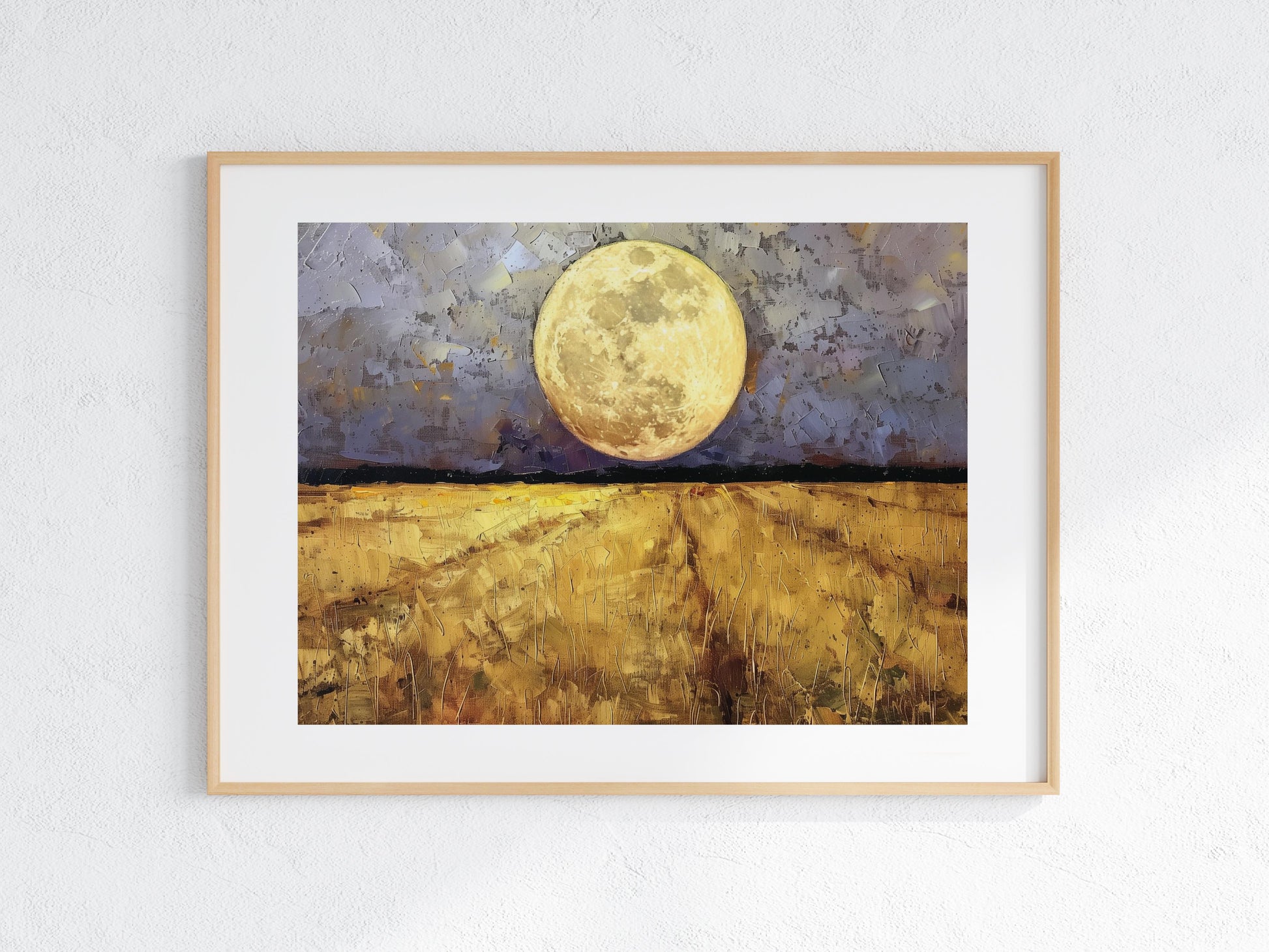 Midnight Harvest Beneath the Moon- Nocturnal Scene, Scandinavian Nature, Landscape Painting, Atmospheric Art, Contemplative Silence