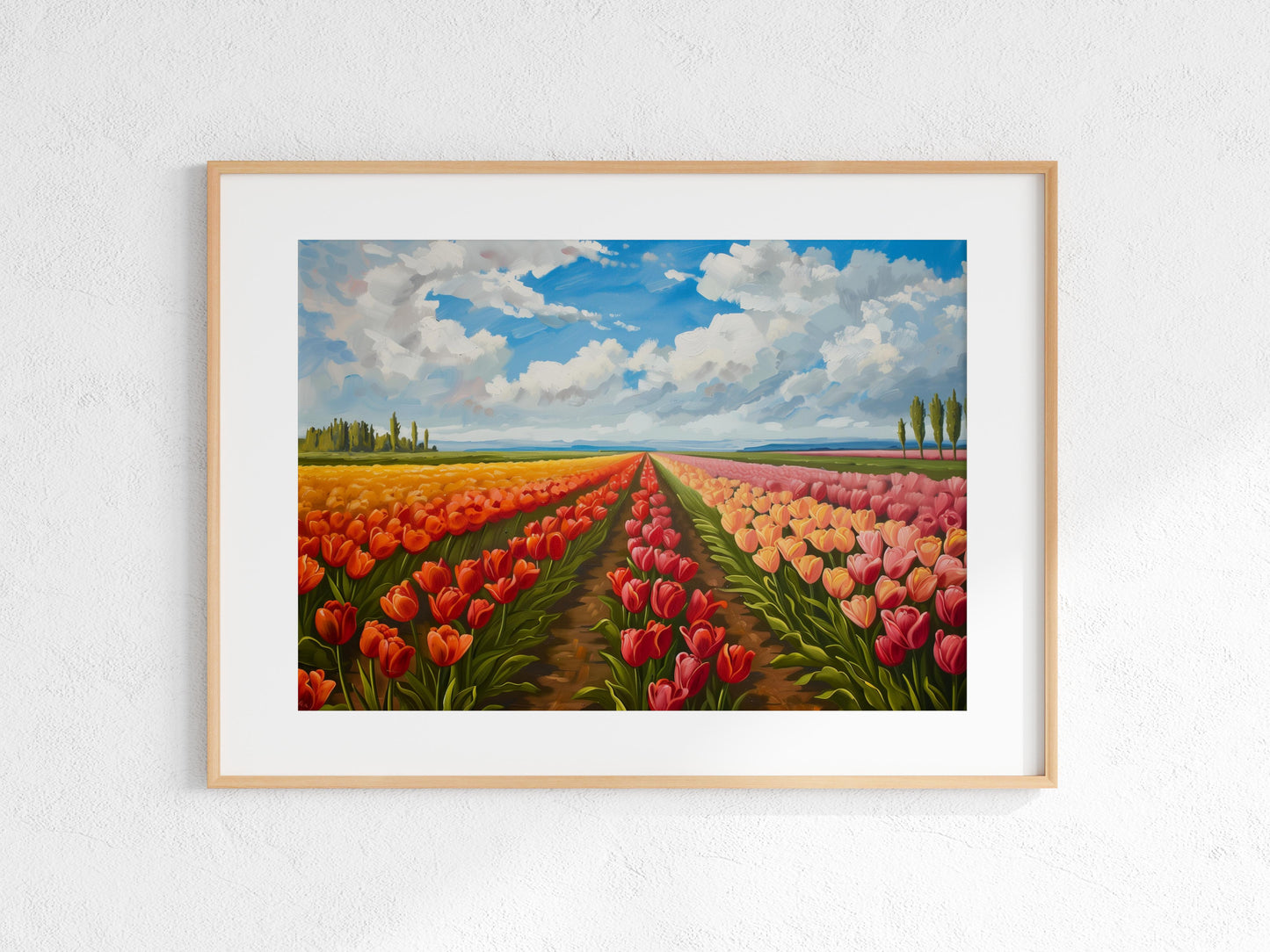 Strahlende Pracht der Tulpenfelder- Naturkunst, Farbexplosion, Landwirtschaft, Tulpen, emotionale Tiefe