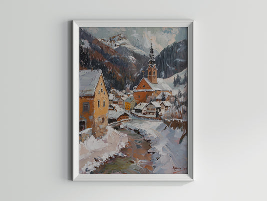 Winter Magic in Alpbach- Impressionism, Village life, Winter landscape, Alessia Moretti, Snow