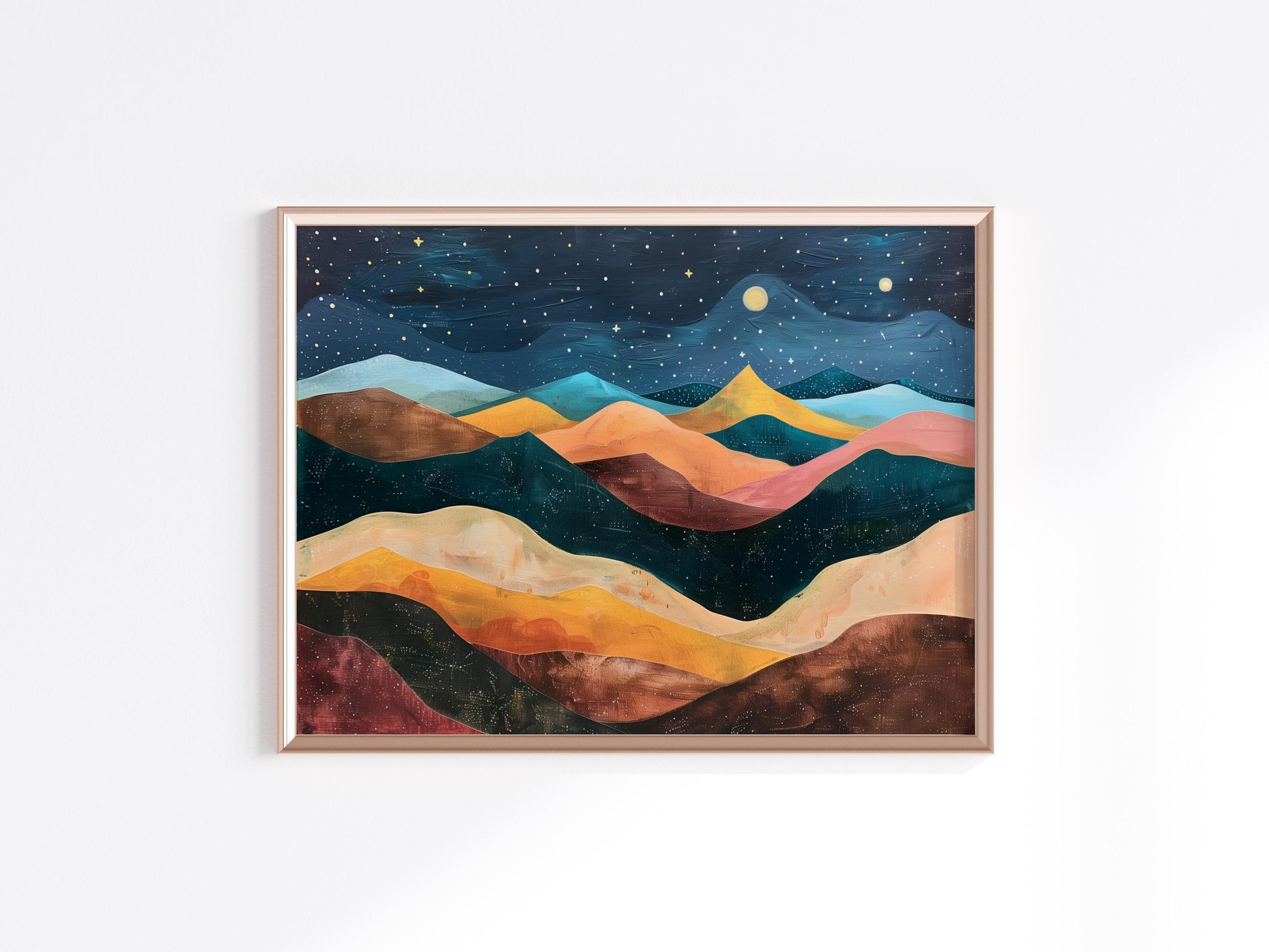 Starry Mountain Night- mountain panorama, soothing art, nocturnal scenery, color harmony, starry sky