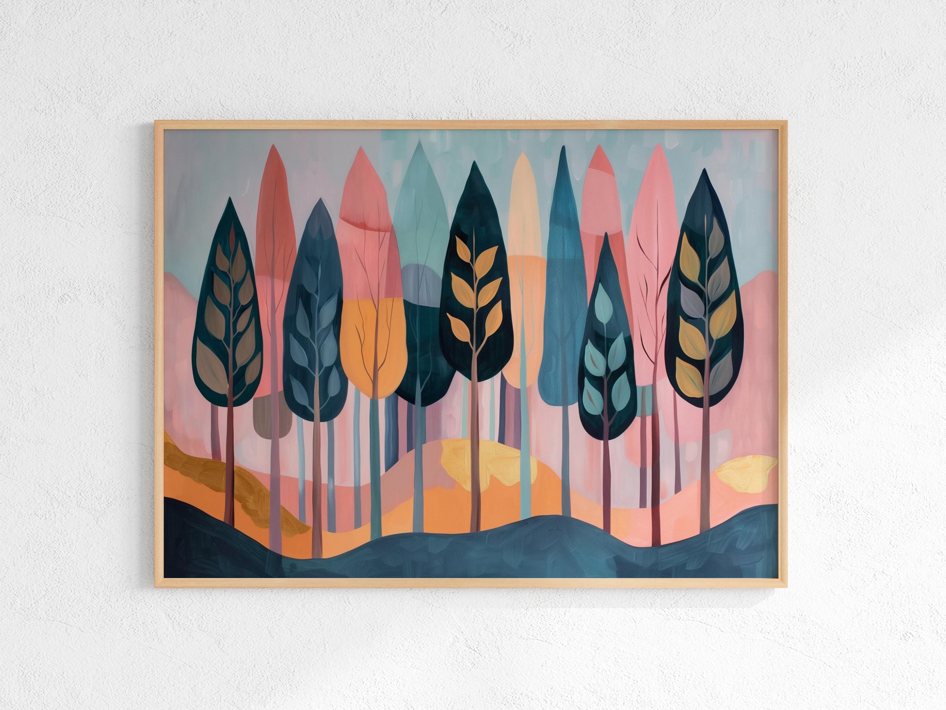 Whispering Pine Forest by Eloise Belmonte- Coziness, Harmonious Blend, Tranquility, Forest Motif, Shades of Pink