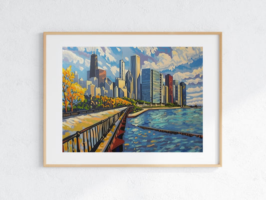 Autumn Lights of Chicago- Impressionism, Isabella Conti, texture, dynamic brushstroke, cityscape