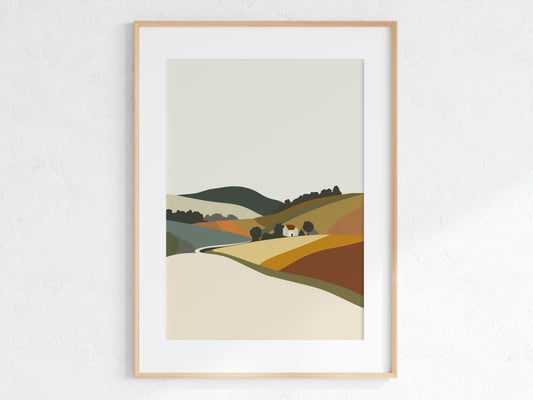 Gentle Waves of the English Countryside- earth tones, modern art, Eldon Peak, English countryside, geometric abstraction